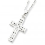 Sterling Silver CZ Cross On 16 Box Chain Necklace