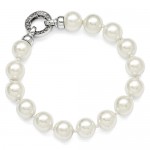 Sterling Silver 10-11mm White Shell Pearl Fancy Bracelet