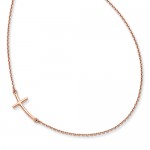 14k Rose Gold Small Sideways Curved Cross Necklace