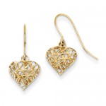 14k Diamond Cut Puffed Heart Dangle Earrings