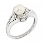 Sterling Silver Freshwater Cultured Pearl and Diamond Ring