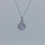 14k White Gold Amethyst Necklace with Diamond Halo