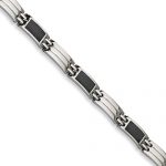 Stainless Steel Brushed And Polished Black Carbon Fiber Inlay 8.5in Bracelet