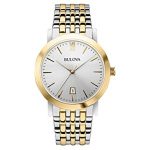 Bulova Mens Two Tone Stainless Steel Bracelet Band watch with day indicator roman numeral 12