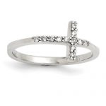 Sterling Silver With CZ Sideways Cross Ring