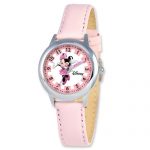 Disney Kids Minnie Mouse Pink Leather Band Time Teacher Watch