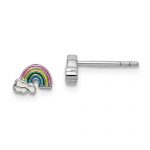 Sterling Silver Rhodium-Plated Childs Enameled Rainbow Post Earrings