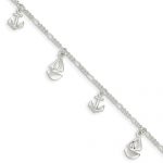 Sterling Silver Polished Boat And Anchor With 1in Ext. Anklet