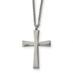 Stainless Steel Polished Cross 18in Necklace