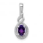 Sterling Silver Rhodium-plated Amethyst and Diam. Pendant