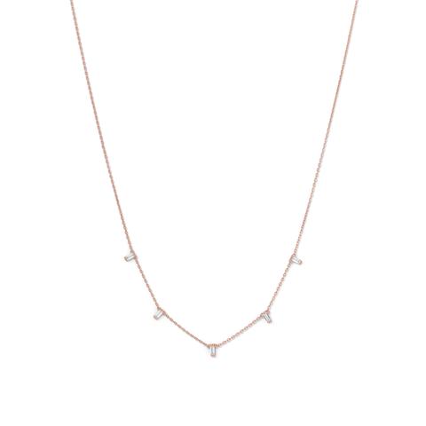 14 Karat Rose Gold Plated Dangling Cubic Zirconia Necklace