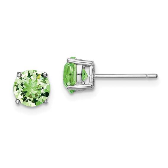 QE14067AUG Sterling Silver August Rhodium-plated Light Green Swarovski Crystal Birthstone Earrings