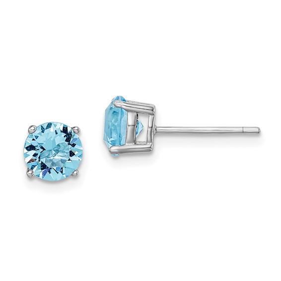 QE14067MAR Sterling Silver Rhodium-plated Aqua Blue Swarovski Crystal Birthstone Earrings