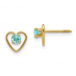14k Madi K 3mm Blue Zircon Birthstone Heart Earrings