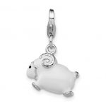 Amore La Vita Sterling Silver Rhodium-plated Polished 3-D Enameled Ram Lobster Clasp Charm