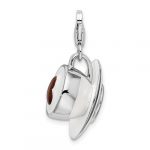 Amore La Vita Sterling Silver Rhodium-plated Polished 3-D Enameled Cappuccino Charm with Fancy Lobster Clasp
