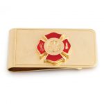 Engravable Gold Tone Enameled Fireman Emblem Money Clip