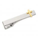 Silver Toned Tie Bar with Gold Toned Cross Accent