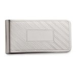 Silver Tone Rectangle Money Clip with Etched Lines