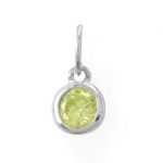 Rhodium plated sterling silver Light Green CZ August birthstone charm. Measures 6.5mm x 8.7mm