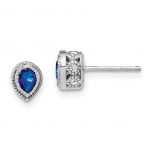 14k White Gold Teardrop Sapphire Earrings With Diamond Accents on the side