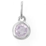 Rhodium plated sterling silver Lavender CZ June birthstone charm. Measures 6.5mm x 8.7mm