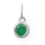 Rhodium plated sterling silver Green CZ May birthstone charm. Measures 6.5mm x 8.7mm