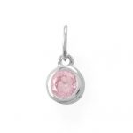 Rhodium plated sterling silver Pink CZ October birthstone charm. Measures 6.5mm x 8.7mm