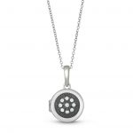 Sterling Silver Antiqued Round Locket with White Topaz