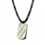 Stainless Steel Figaro Chain Necklace With Dogtag 24"