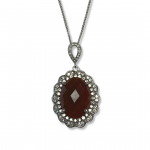 Sterling Silver Rhodium Plated Vintage Halo Pendant With Red CZ on a 22" Adjustable Chain