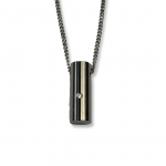 Stainless Steel Cylinder Pendant With CZ and Stripe Accent 20"