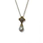 10K Yellow Gold Pearl Pendant with Diamond Accents on a 14K 18" Loose Rope Chain