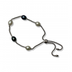 Sterling Silver Bolo Bracelet with Two Color White and Grey Fresh Water Cultured Pearl 11"
