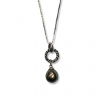 Sterling Silver 18" Box Chain Necklace with Grey Tahitian Pearl Pendant