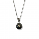 14K White Gold 18" Baby Rope Necklace with Grey Pearl Pendant