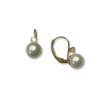 14K Yellow Gold 7mm Fresh Water Cultured Pearl .17 Ctw Diamond Dangle Earrings