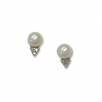 14K Yellow Gold 6mm Pearl Earrings With Diamond Accents