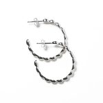 Sterling Silver Rhodium Plated 30mm Large Rice Bead Hoops