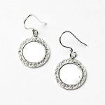 Sterling Silver Rhodium Plated Engravable Disk Dangle Earrings With Filigree Border