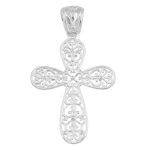 Sterling Silver Rhodium Plated Filigree Cross pendant on 20" Sterling Silver Box Chain