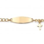 Stainless Steel Gold Tone My First ID Bracelet With Plaque And Cross Charm 6"
