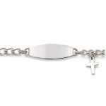 Stainless Steel Silver Tone My First ID Bracelet With Plaque And Cross Charm 6"