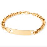 Stainless Steel Gold Tone ID Bracelet With Pierced Dove Cutout 7.5"