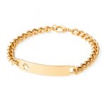 Stainless Steel Gold Tone ID Bracelet With Pierced Paw Print Cutout 6.5"