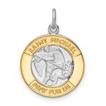 Sterling Silver Rhodium-plated and Gold Tone St. Michael Medal
