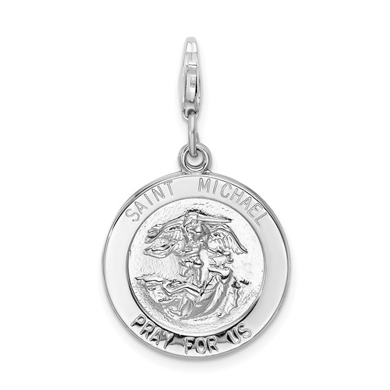QCC501 Amore La Vita Sterling Silver Rhodium-plated Polished Saint Michael Medal Charm with Fancy Lobster Clasp