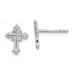 Sterling Silver Rhodium-plated Polished Fancy Cross Post Earrings