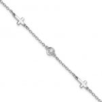 Leslie's Sterling Silver Rhodium-plated CZ Cross 7" with 1" ext. Bracelet