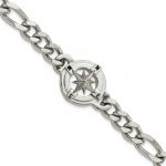Chisel Stainless Steel Polished Compass 8.75 inch Figaro Chain Bracelet